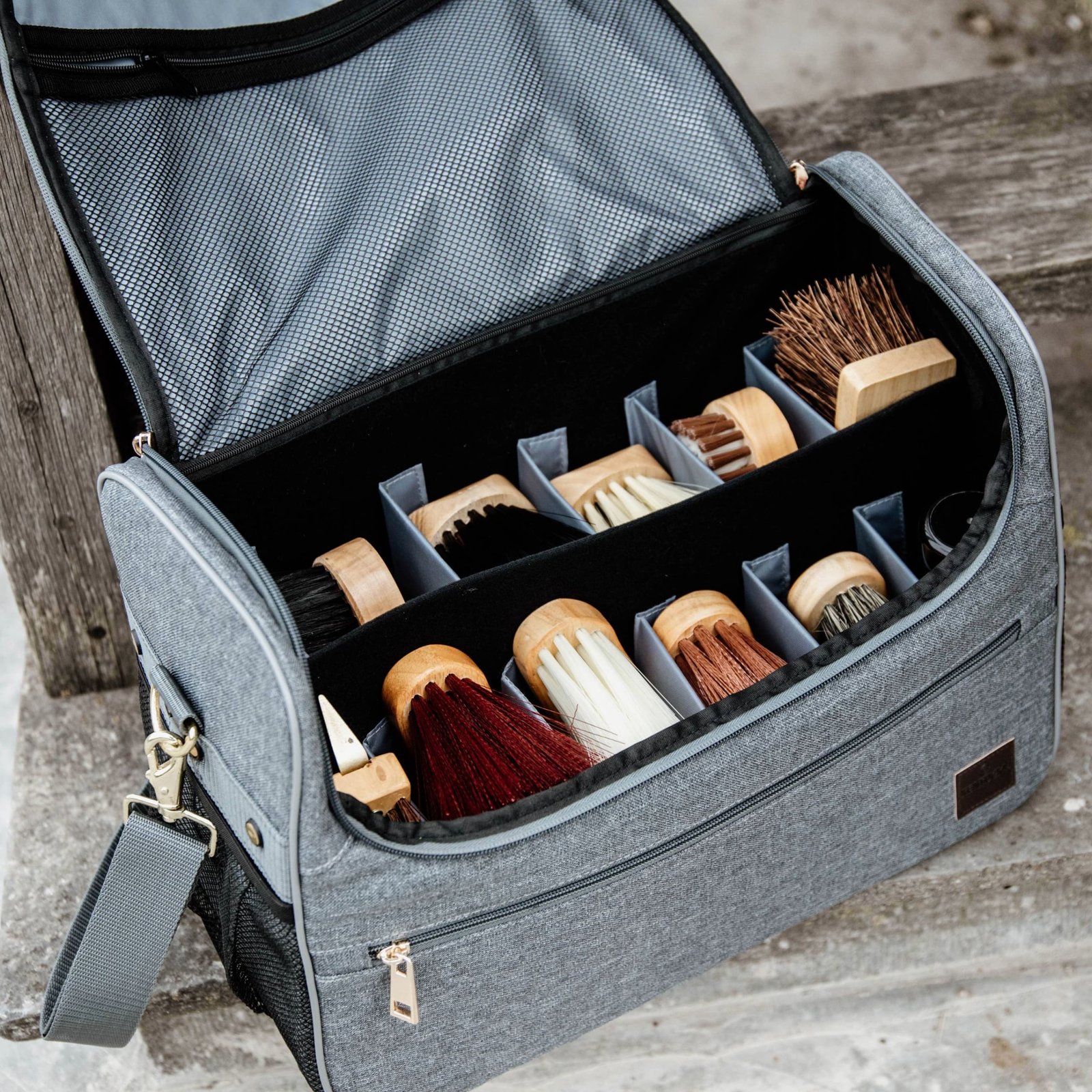 Complete horse grooming kit in a storage bag